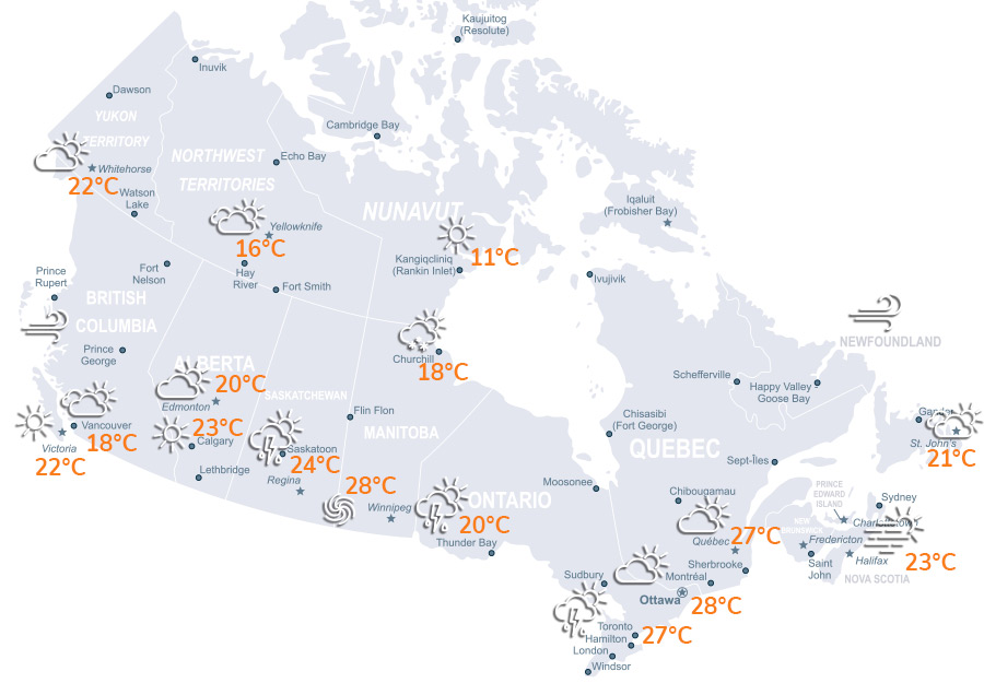 Kanada beste Reisezeit Wetterkarte